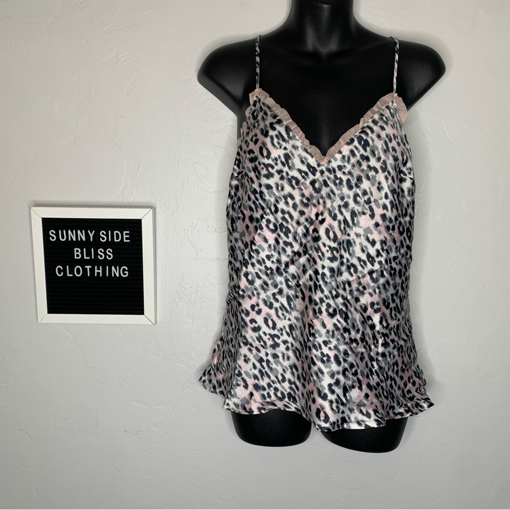 VS Satin Leopard Print V Neck Cami Tank Large Adjustable Straps Slip Top